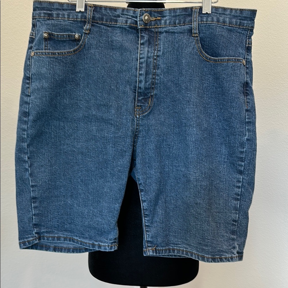 Women’s Long Blue Denim Shorts with Embellished Back Pockets